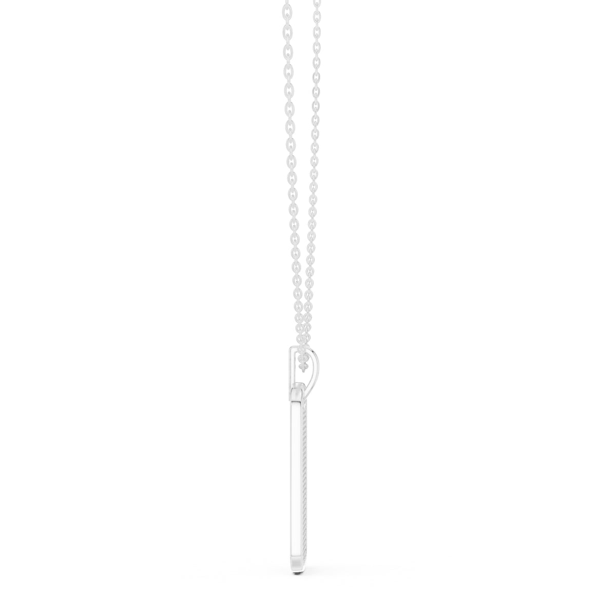 Fully Pavé-Set Rectangular Dog Tag Labgrown Diamond Pendant Necklace White Gold