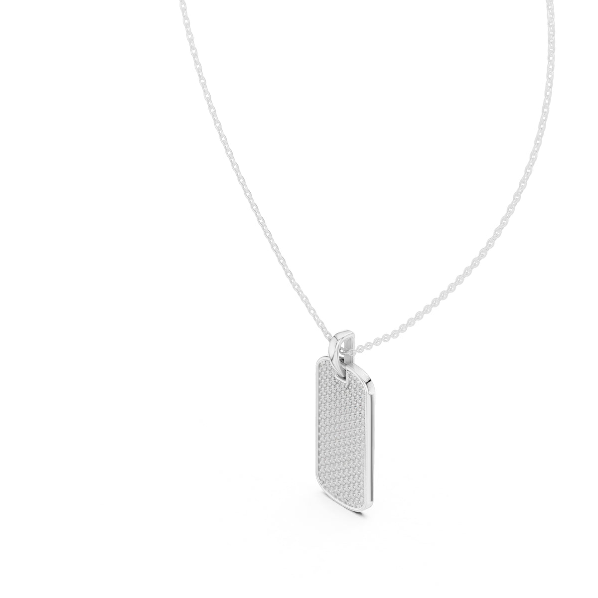 Fully Pavé-Set Rectangular Dog Tag Labgrown Diamond Pendant Necklace White Gold