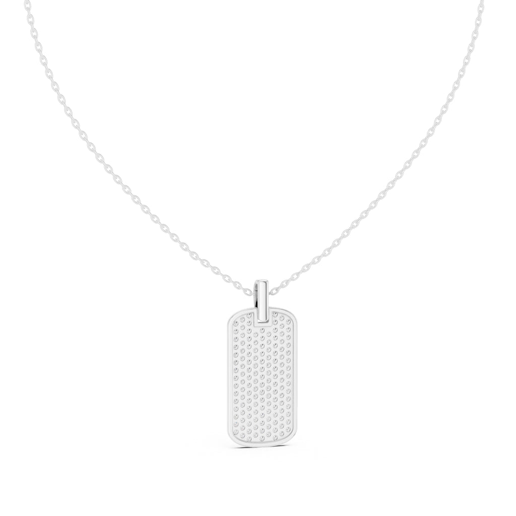 Fully Pavé-Set Rectangular Dog Tag Labgrown Diamond Pendant Necklace White Gold