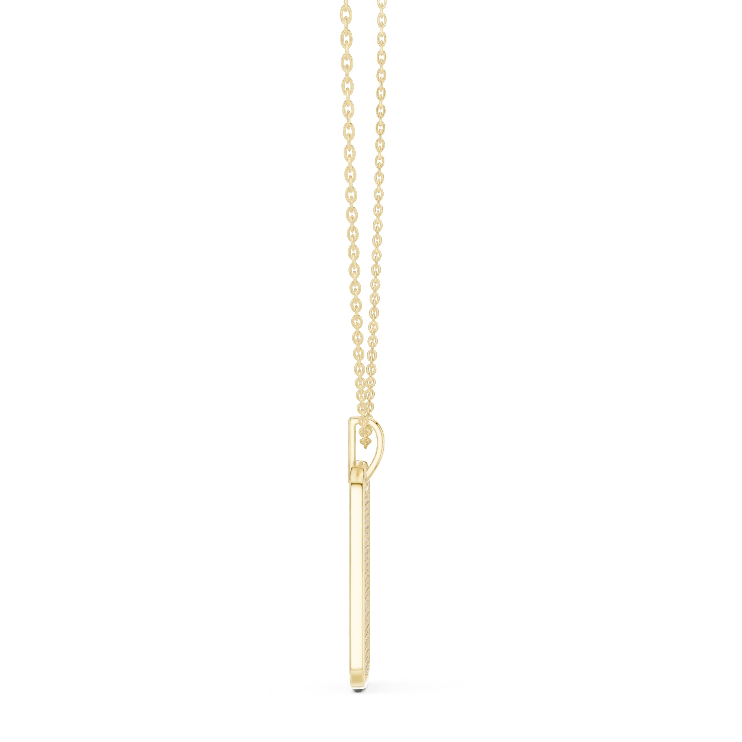 Fully Pavé-Set Rectangular Dog Tag Labgrown Diamond Pendant Necklace Yellow Gold