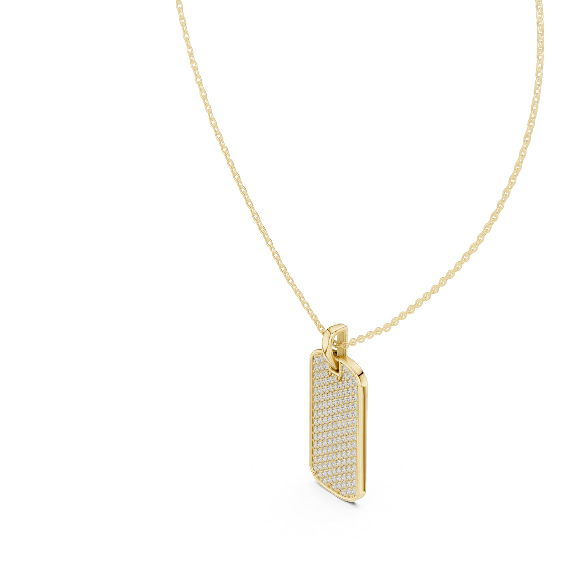 Fully Pavé-Set Rectangular Dog Tag Labgrown Diamond Pendant Necklace Yellow Gold
