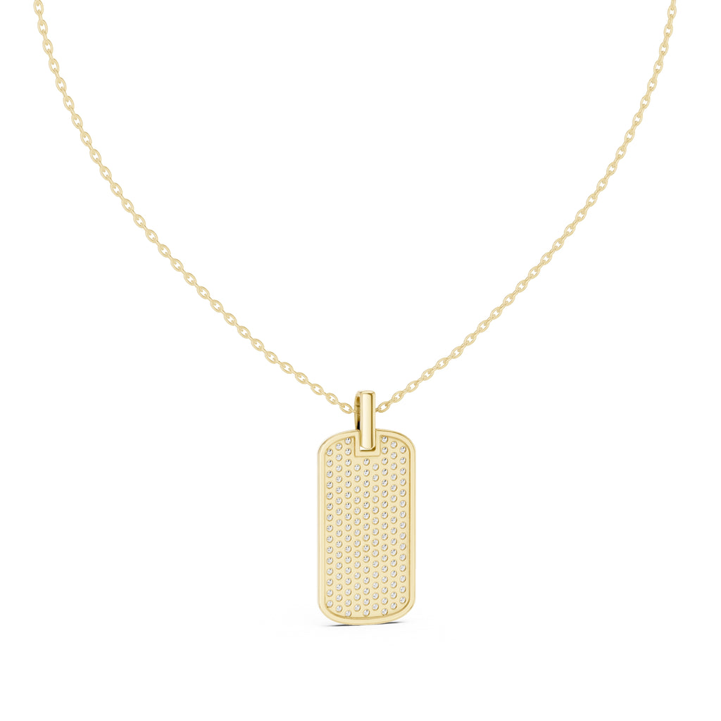 Fully Pavé-Set Rectangular Dog Tag Labgrown Diamond Pendant Necklace Yellow Gold