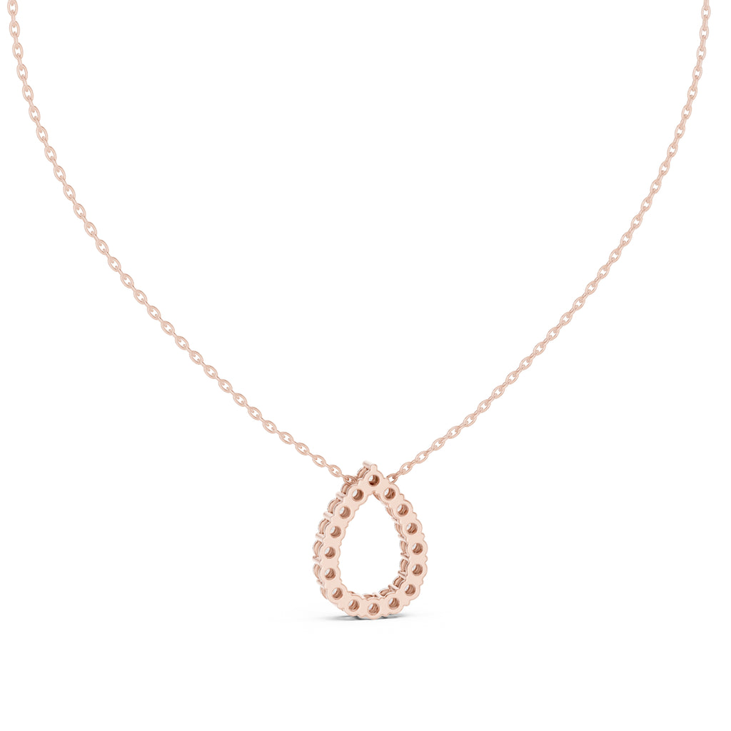 Open Teardrop Contour Labgrown Diamond Outline Pendant Necklace Rose Gold