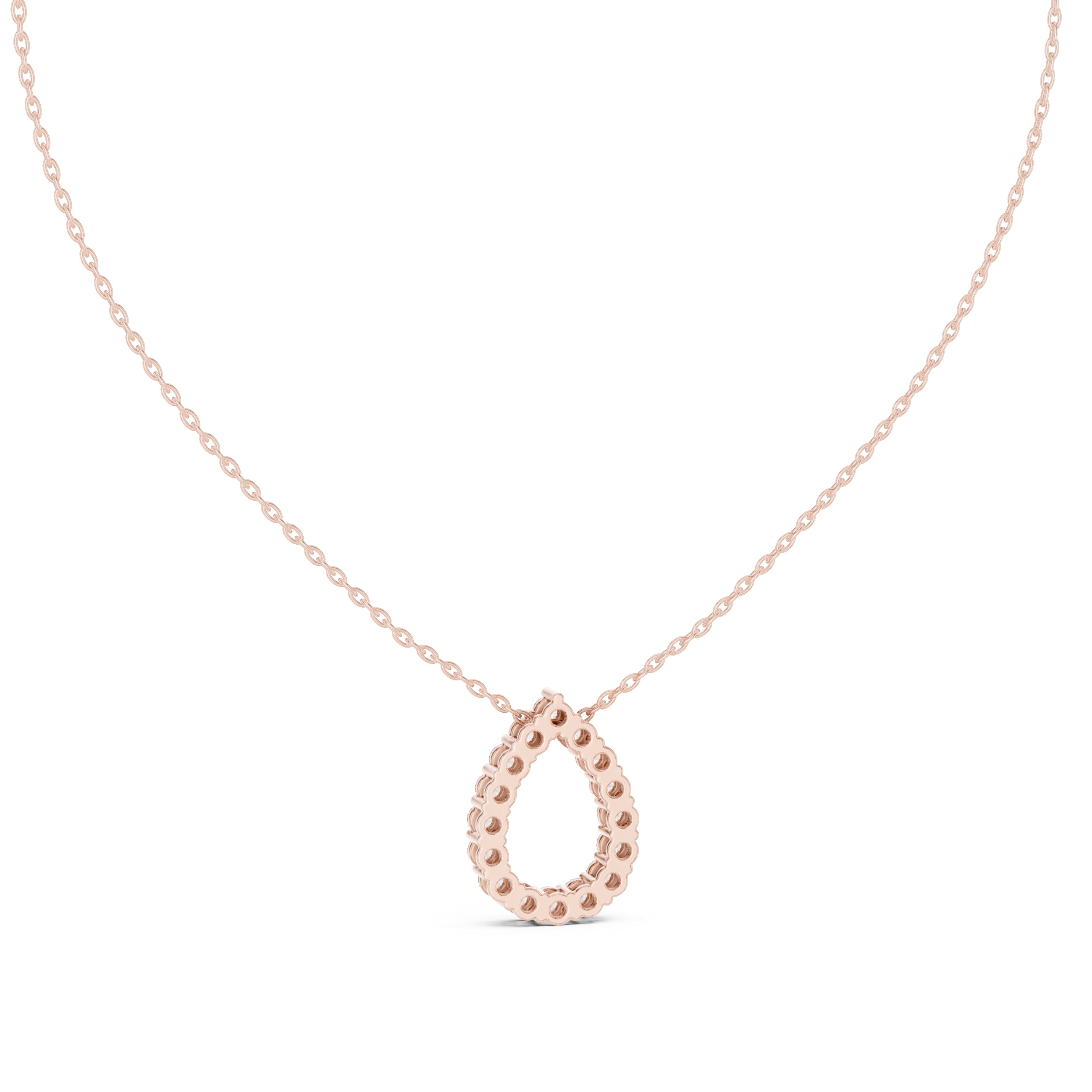 Open Teardrop Contour Labgrown Diamond Outline Pendant Necklace Rose Gold