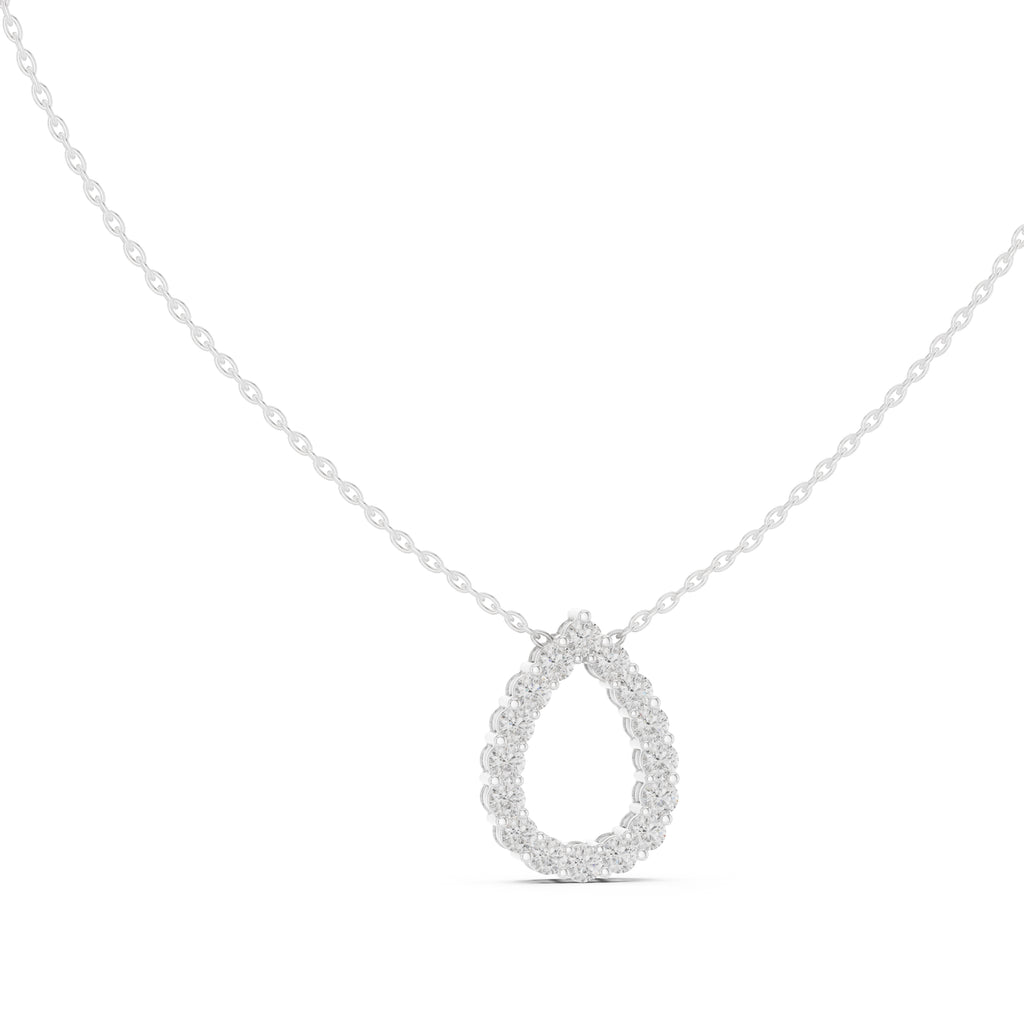 Open Teardrop Contour Labgrown Diamond Outline Pendant Necklace White Gold