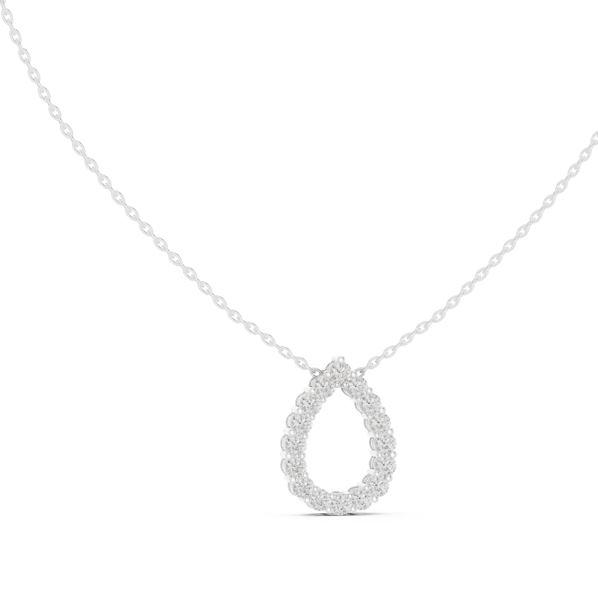 Open Teardrop Contour Labgrown Diamond Outline Pendant Necklace White Gold