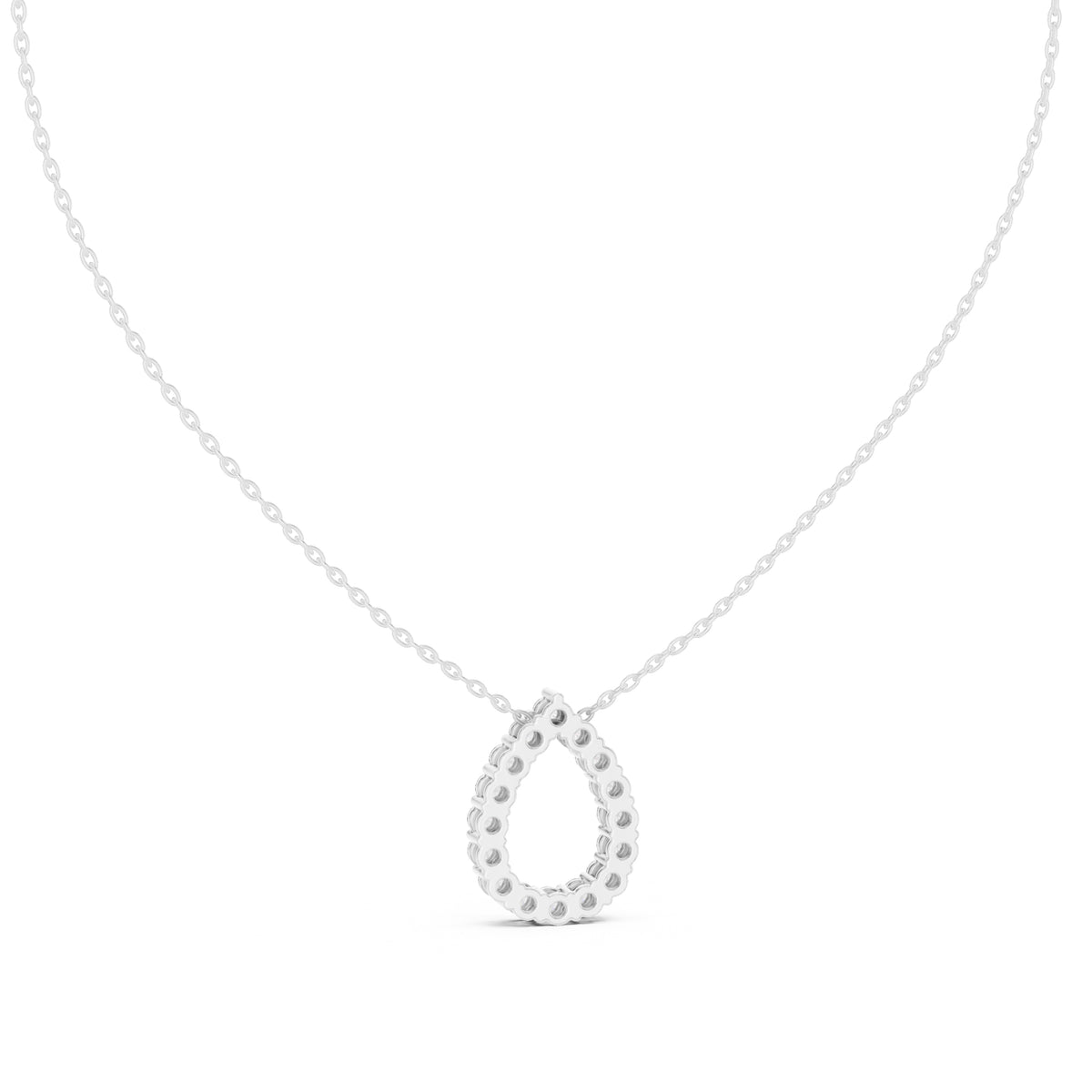 Open Teardrop Contour Labgrown Diamond Outline Pendant Necklace White Gold