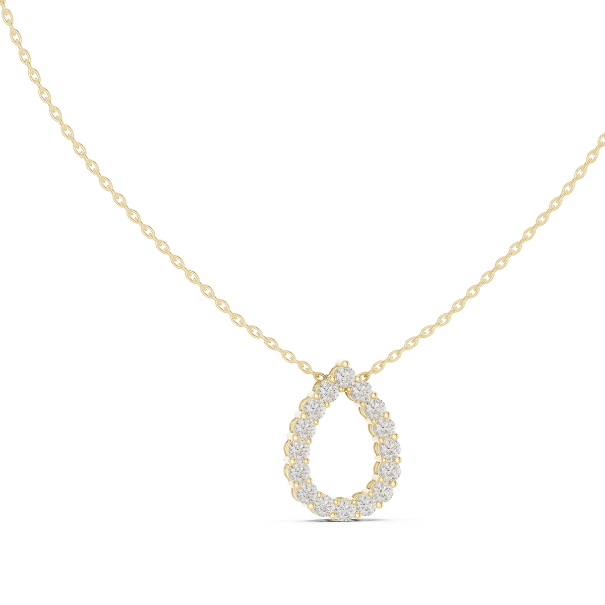 Open Teardrop Contour Labgrown Diamond Outline Pendant Necklace Yellow Gold