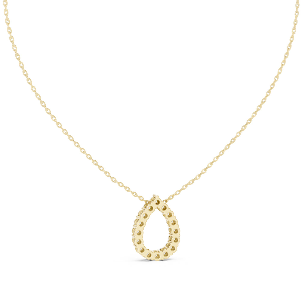 Open Teardrop Contour Labgrown Diamond Outline Pendant Necklace Yellow Gold