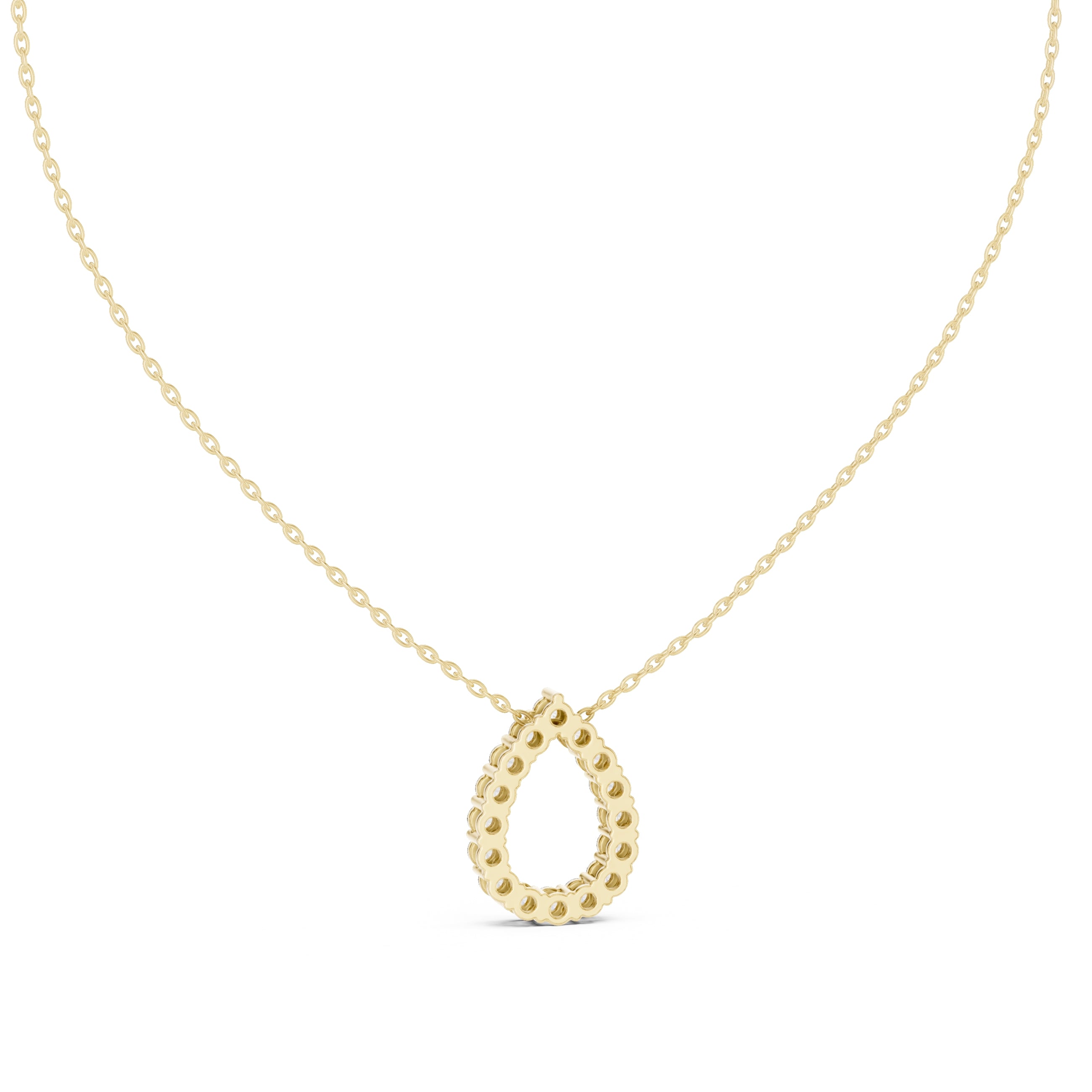 Open Teardrop Contour Labgrown Diamond Outline Pendant Necklace Yellow Gold