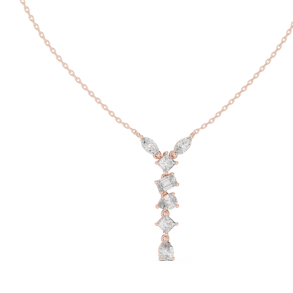 Multi-Shape Mixed-Cut Labgrown Diamond Y-Drop Pendant Necklace Rose Gold