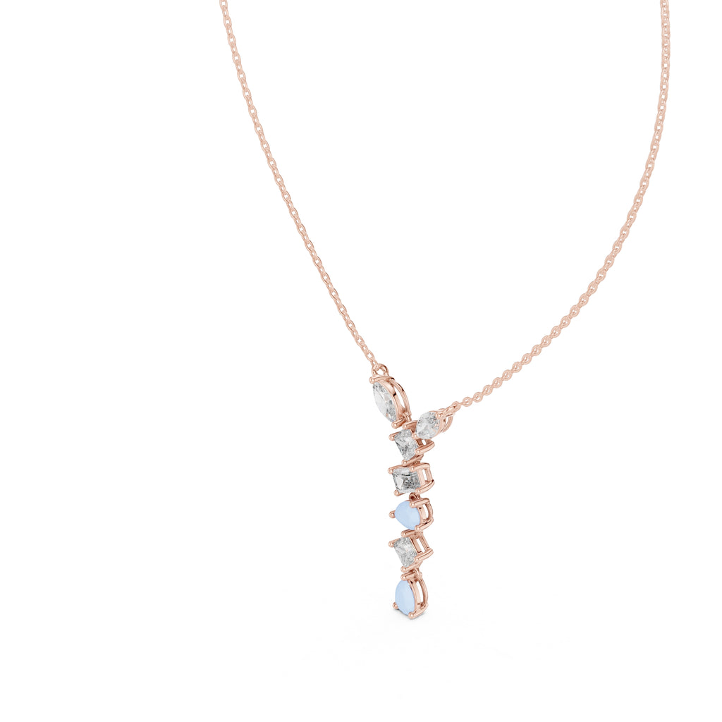 Multi-Shape Mixed-Cut Labgrown Diamond Y-Drop Pendant Necklace Rose Gold