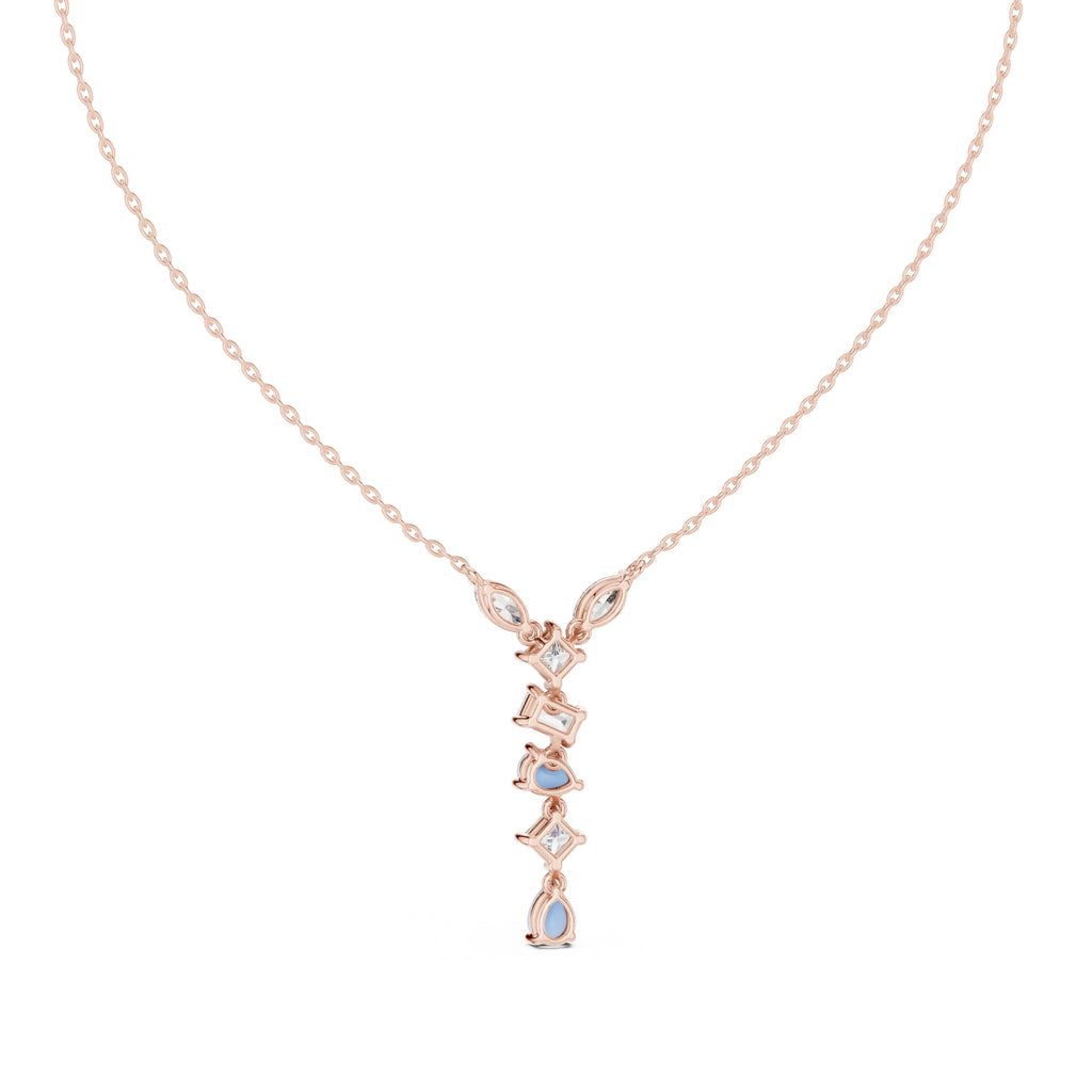Multi-Shape Mixed-Cut Labgrown Diamond Y-Drop Pendant Necklace Rose Gold