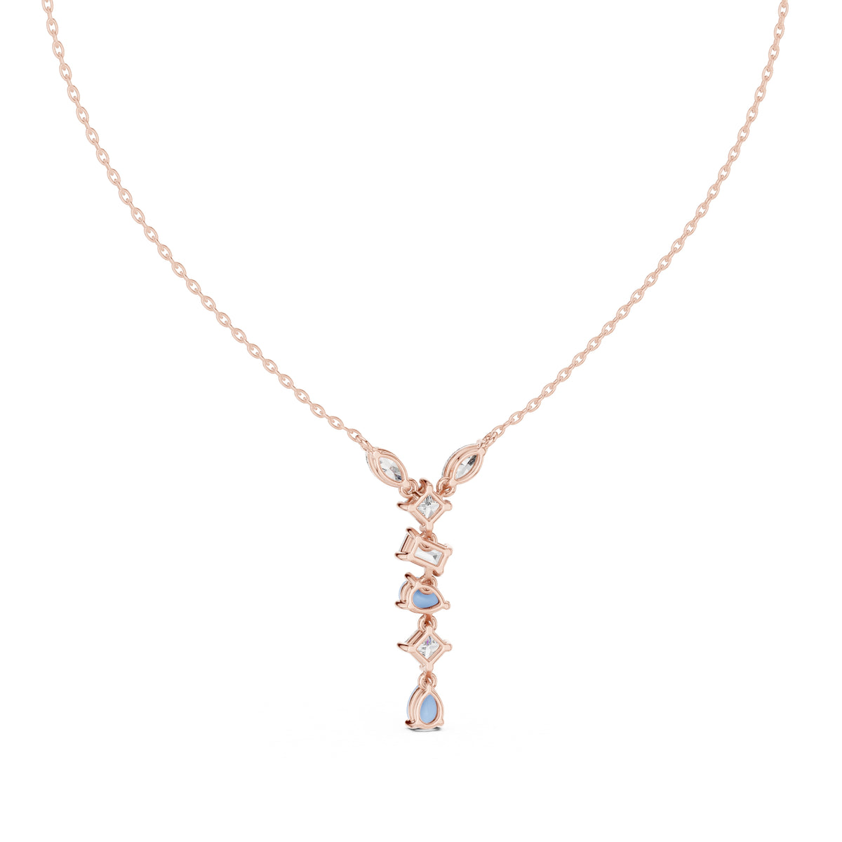 Multi-Shape Mixed-Cut Labgrown Diamond Y-Drop Pendant Necklace Rose Gold
