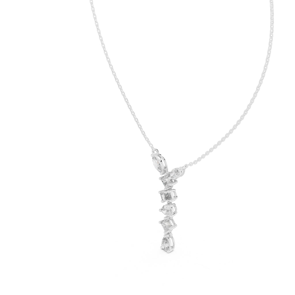 Multi-Shape Mixed-Cut Labgrown Diamond Y-Drop Pendant Necklace White Gold