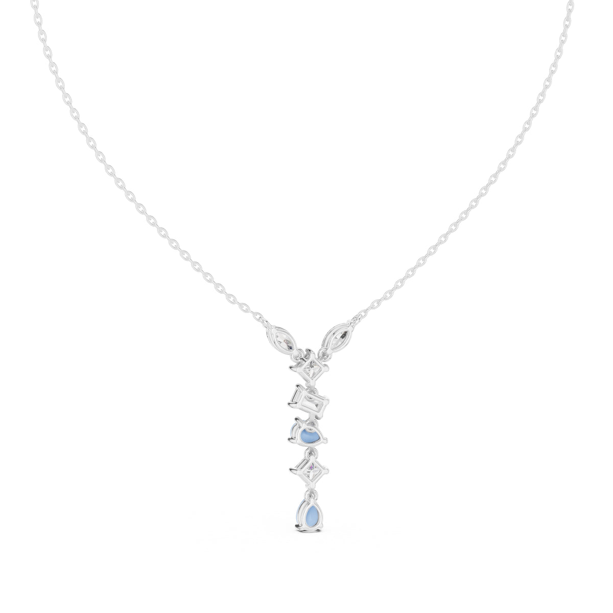 Multi-Shape Mixed-Cut Labgrown Diamond Y-Drop Pendant Necklace White Gold