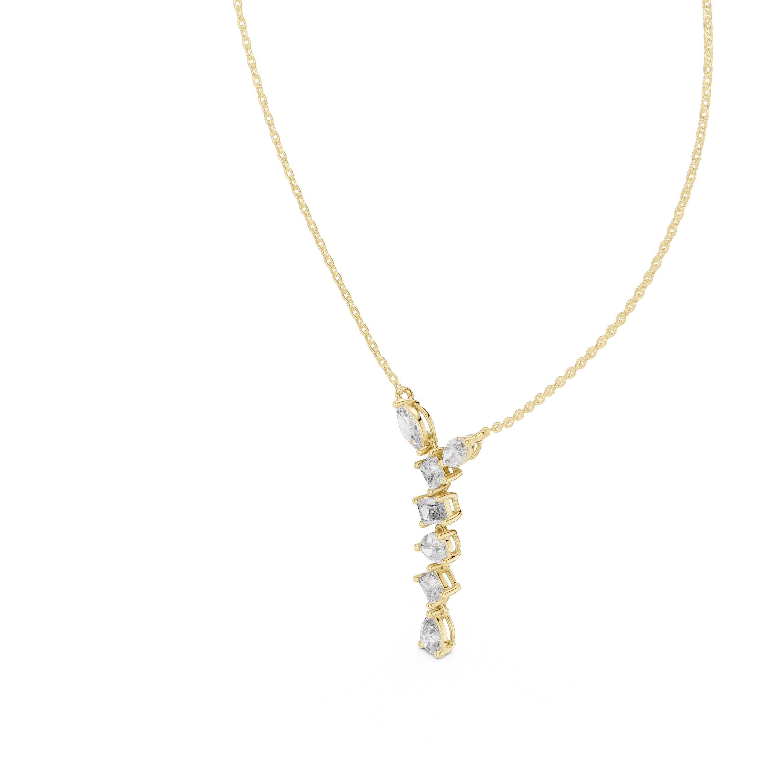 Multi-Shape Mixed-Cut Labgrown Diamond Y-Drop Pendant Necklace Yellow Gold