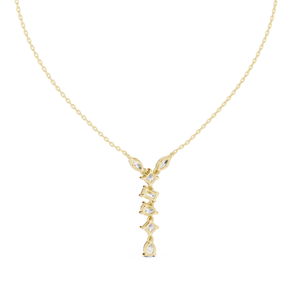 Multi-Shape Mixed-Cut Labgrown Diamond Y-Drop Pendant Necklace Yellow Gold