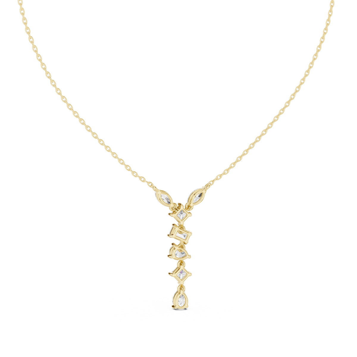 Multi-Shape Mixed-Cut Labgrown Diamond Y-Drop Pendant Necklace Yellow Gold