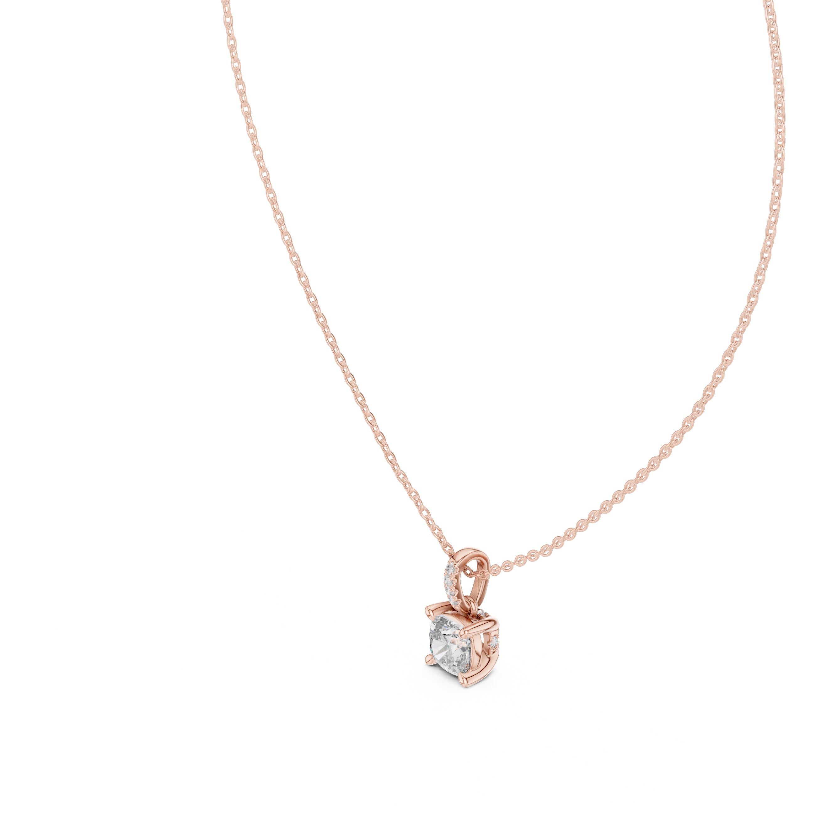 1.50 Carat Cushion Cut Labgrown Diamond Pendant Necklace 1.5ct Rose Gold