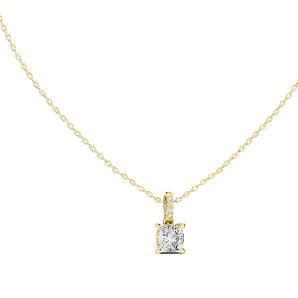 1.50 Carat Cushion Cut Labgrown Diamond Pendant Necklace 1.5ct Yellow Gold