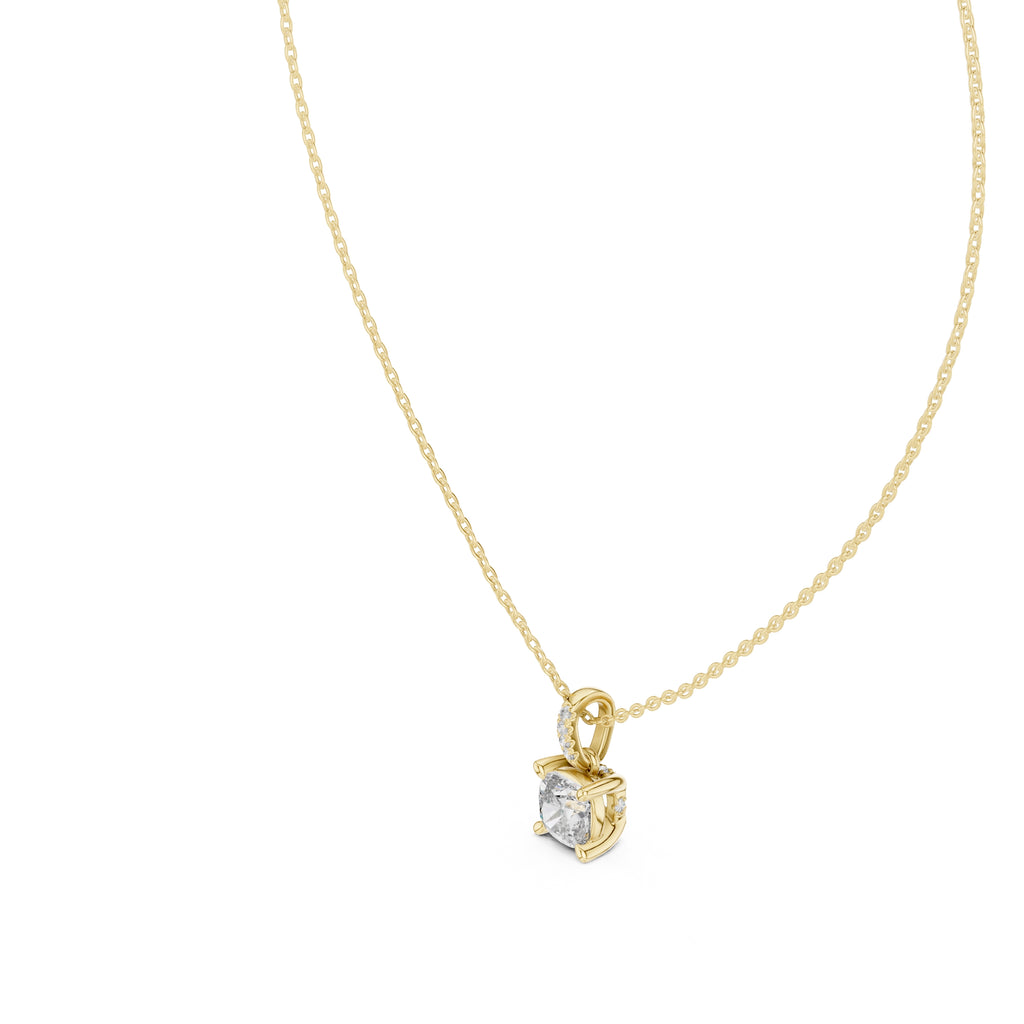 1.50 Carat Cushion Cut Labgrown Diamond Pendant Necklace 1.5ct Yellow Gold