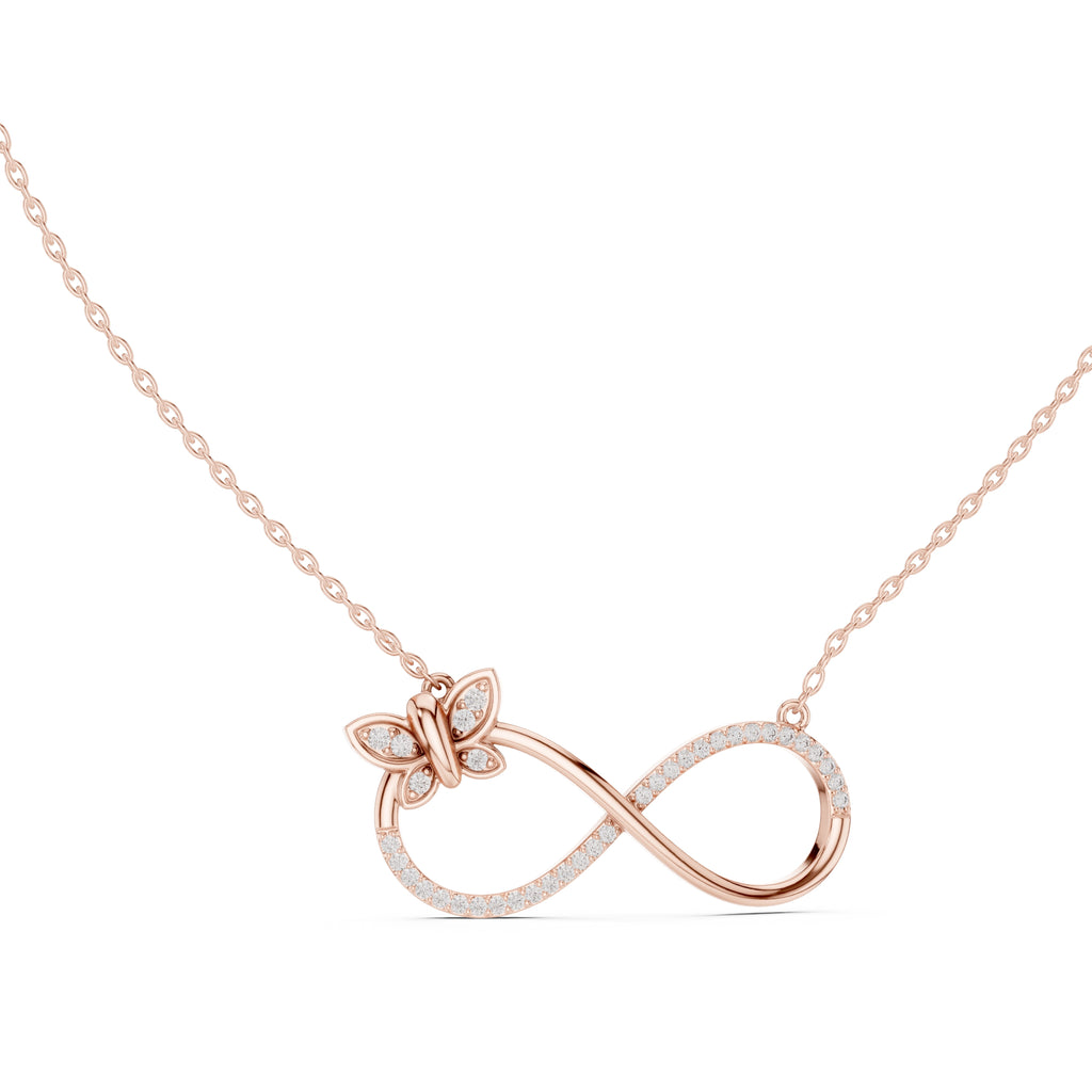 Butterfly and Infinity Loop Labgrown Diamond Pendant Necklace Rose Gold
