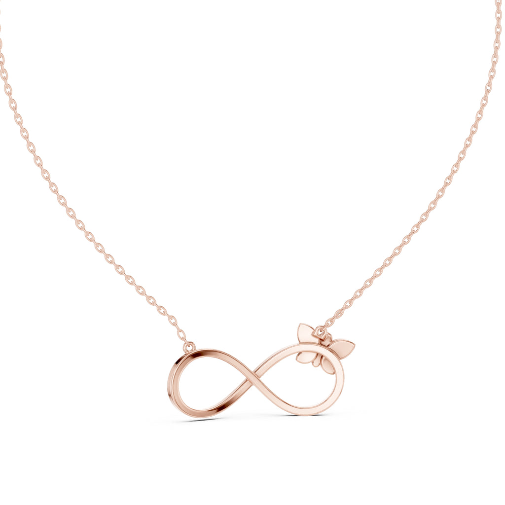 Butterfly and Infinity Loop Labgrown Diamond Pendant Necklace Rose Gold