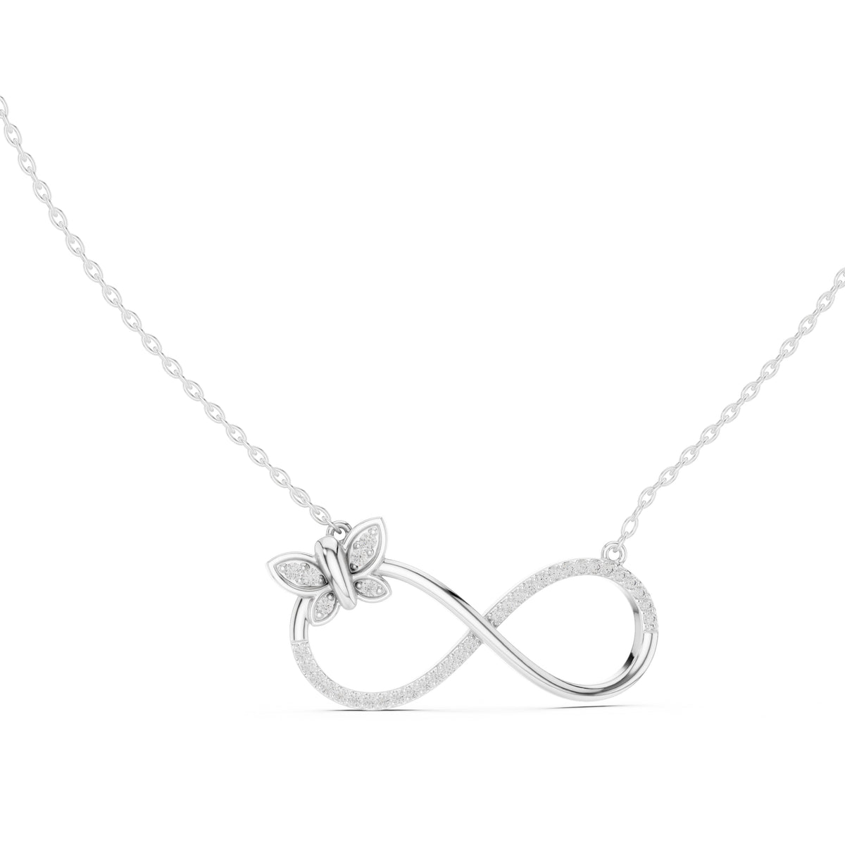 Butterfly and Infinity Loop Labgrown Diamond Pendant Necklace White Gold