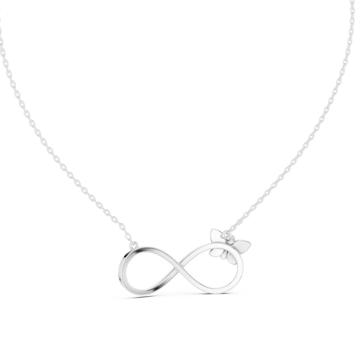 Butterfly and Infinity Loop Labgrown Diamond Pendant Necklace White Gold