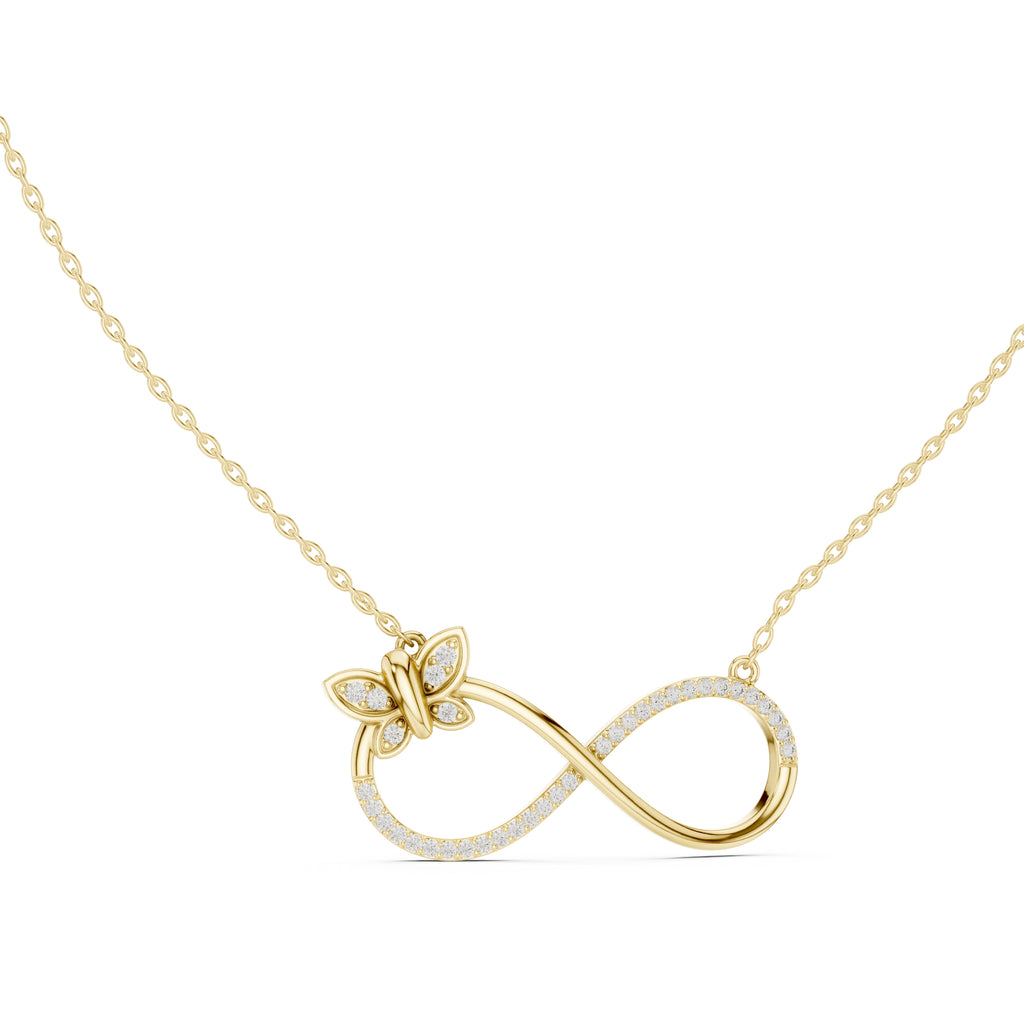 Butterfly and Infinity Loop Labgrown Diamond Pendant Necklace Yellow Gold