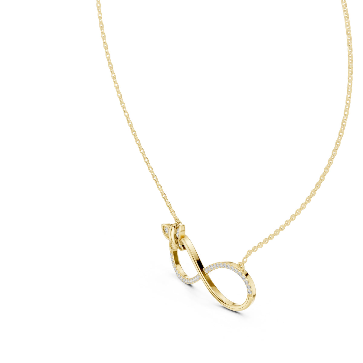 Butterfly and Infinity Loop Labgrown Diamond Pendant Necklace Yellow Gold