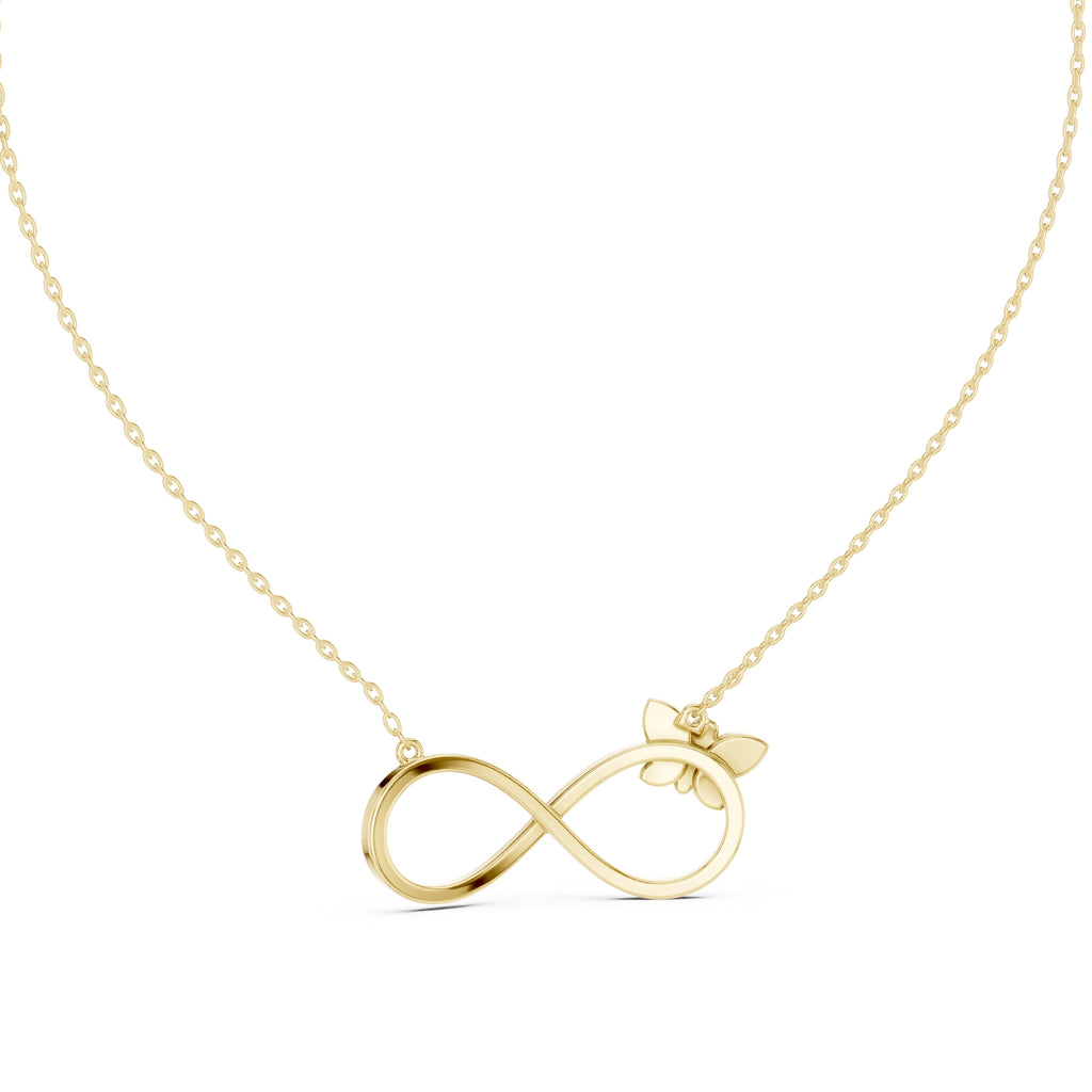 Butterfly and Infinity Loop Labgrown Diamond Pendant Necklace Yellow Gold