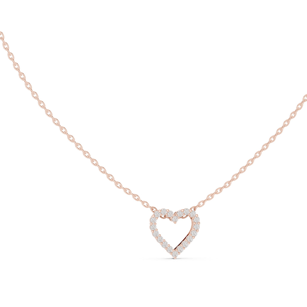 Open Heart Contour Labgrown Diamond Outline Pendant Necklace Rose Gold