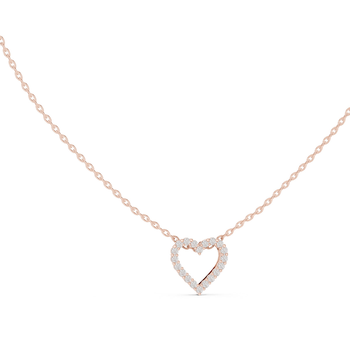 Open Heart Contour Labgrown Diamond Outline Pendant Necklace Rose Gold