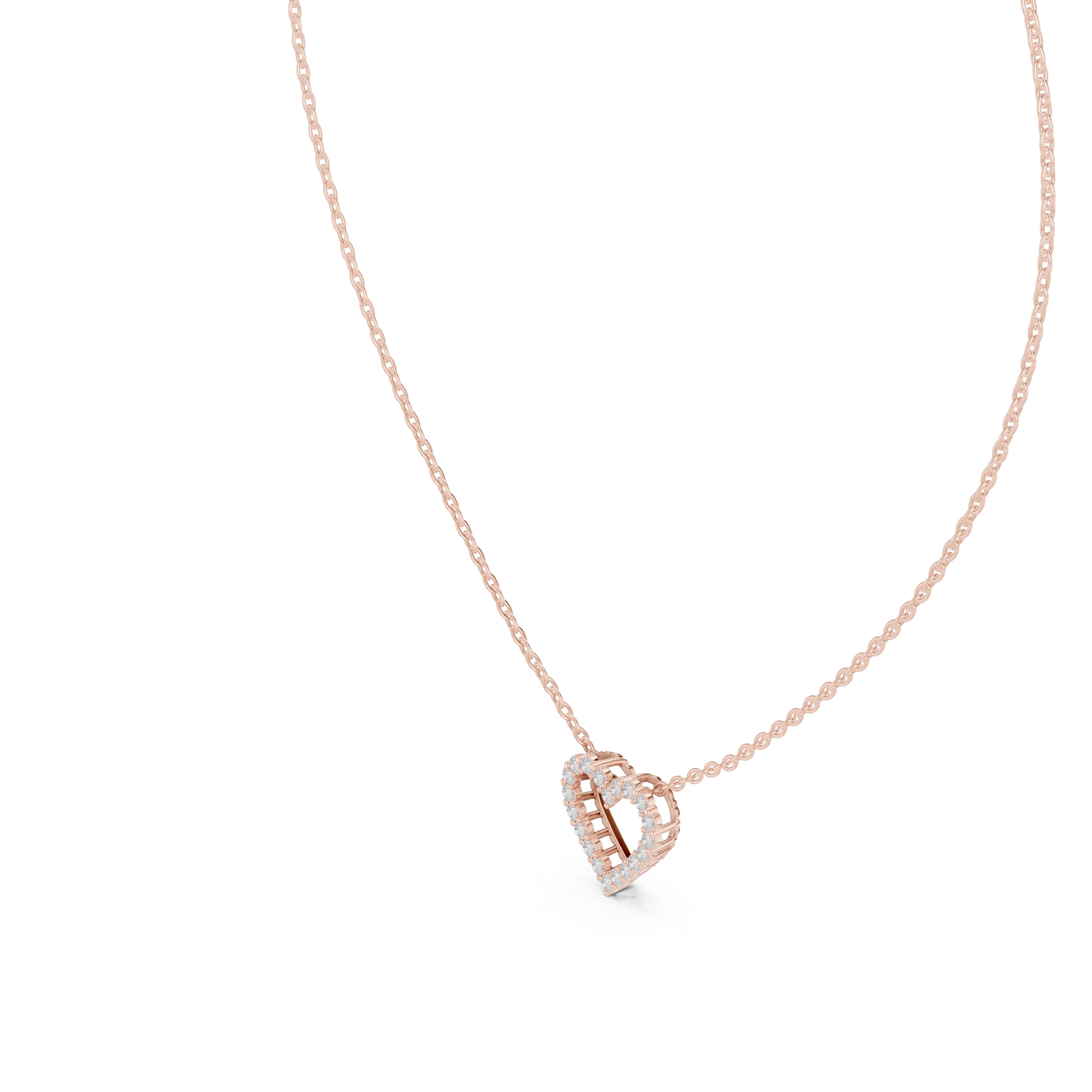 Open Heart Contour Labgrown Diamond Outline Pendant Necklace Rose Gold