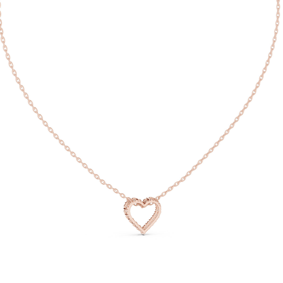 Open Heart Contour Labgrown Diamond Outline Pendant Necklace Rose Gold