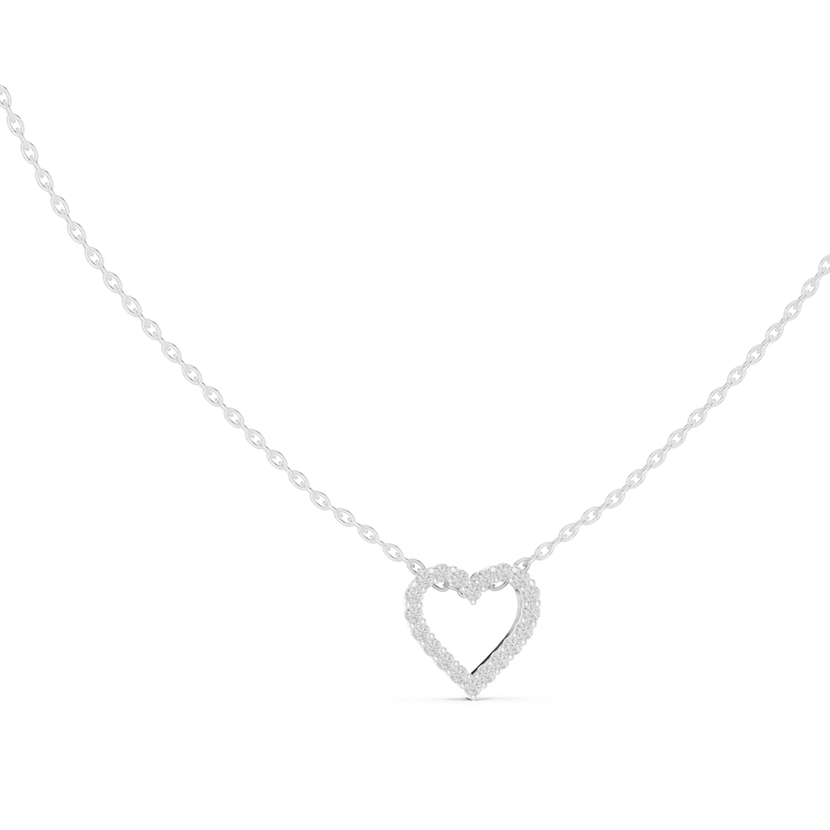 Open Heart Contour Labgrown Diamond Outline Pendant Necklace White Gold