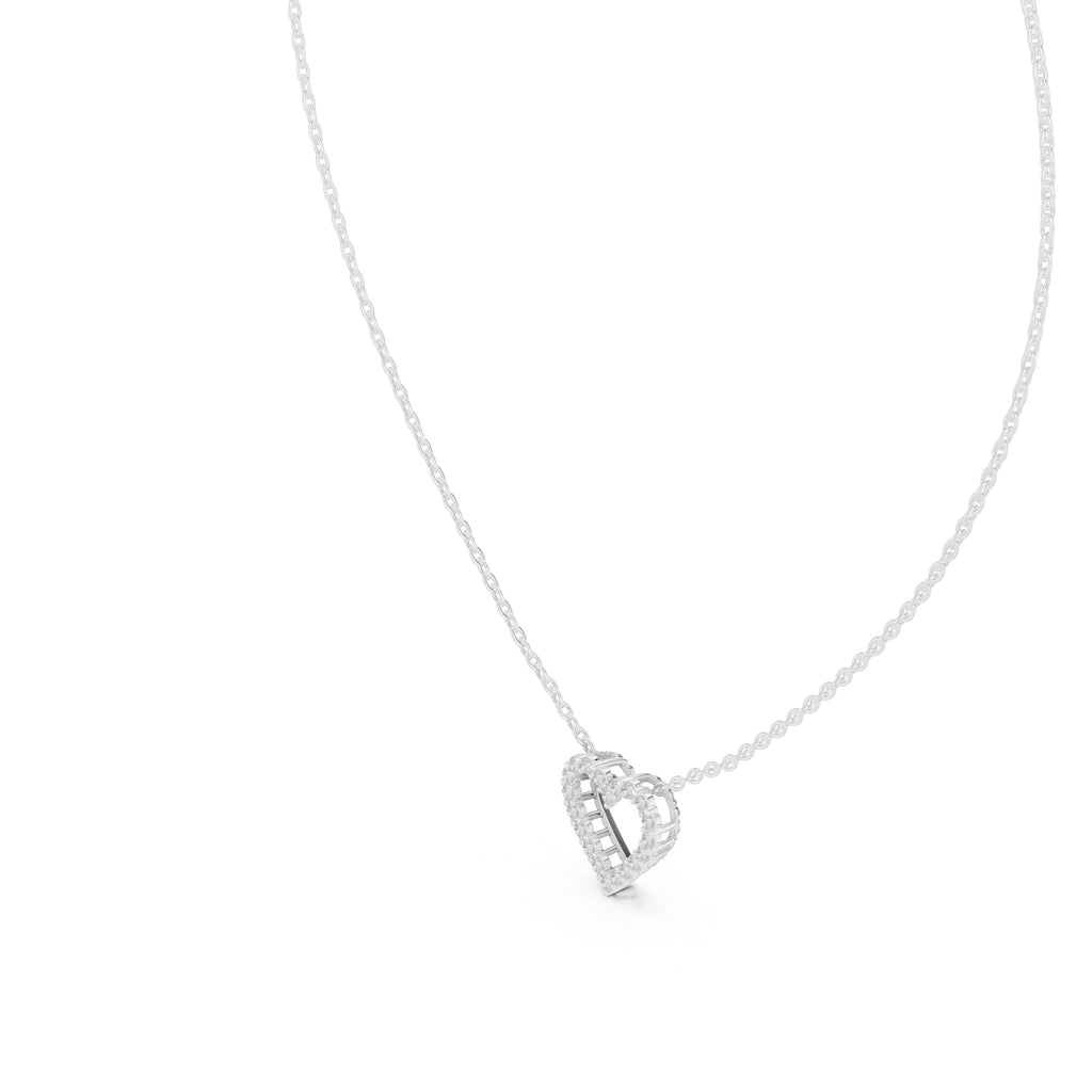 Open Heart Contour Labgrown Diamond Outline Pendant Necklace White Gold