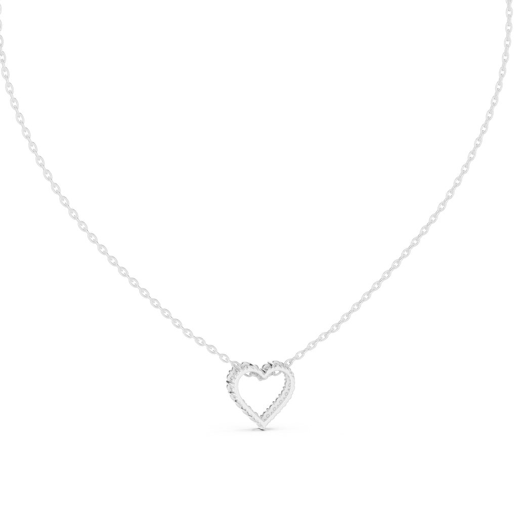 Open Heart Contour Labgrown Diamond Outline Pendant Necklace White Gold