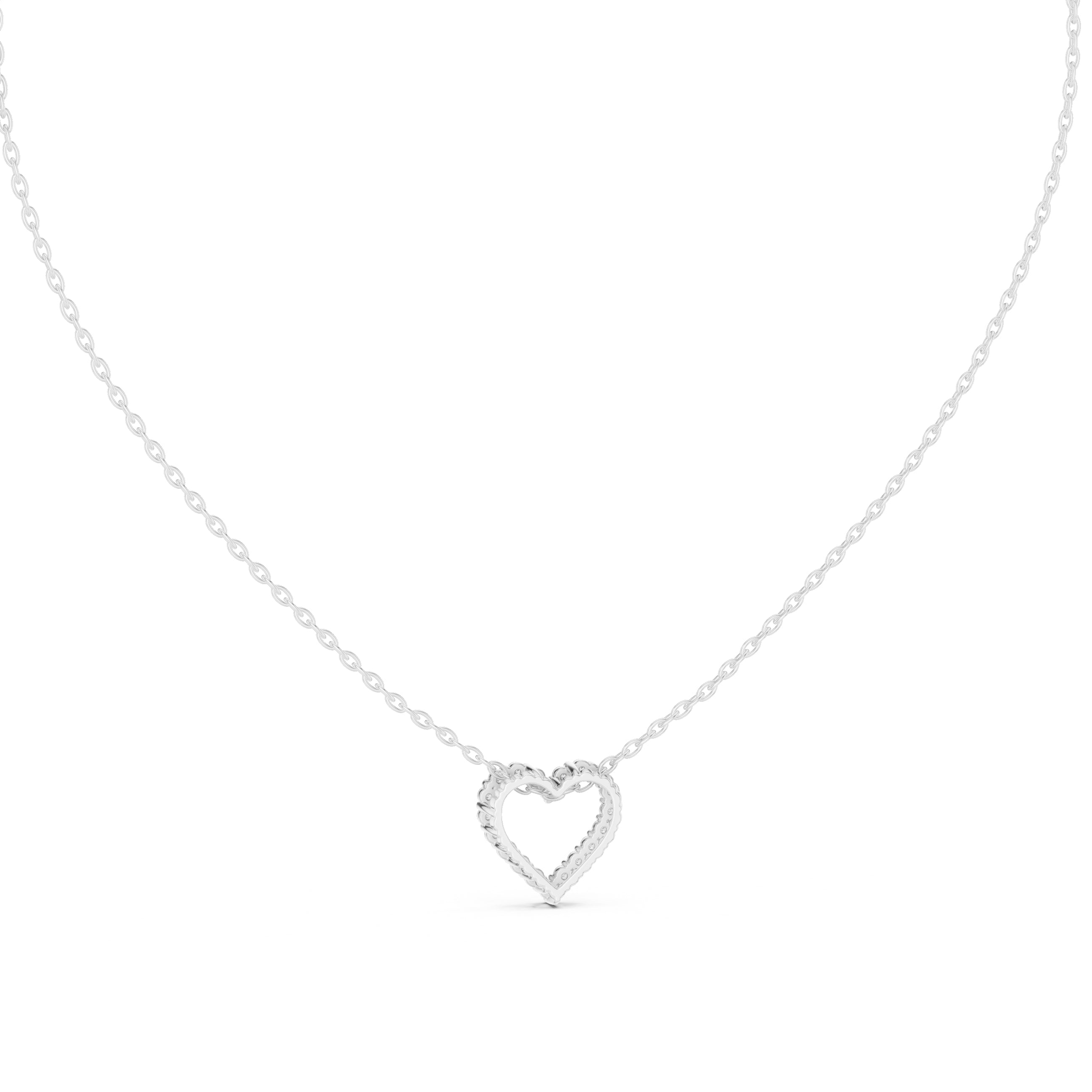 Open Heart Contour Labgrown Diamond Outline Pendant Necklace White Gold