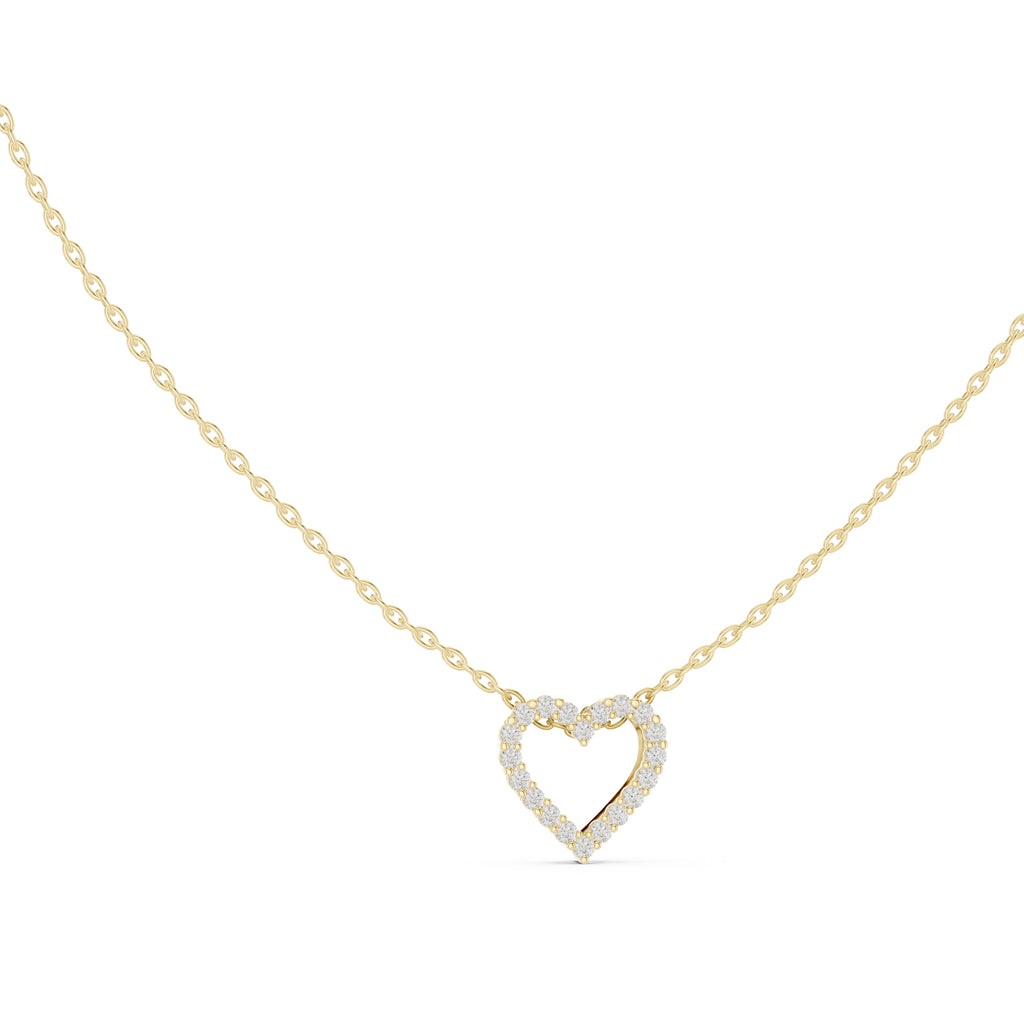 Open Heart Contour Labgrown Diamond Outline Pendant Necklace Yellow Gold