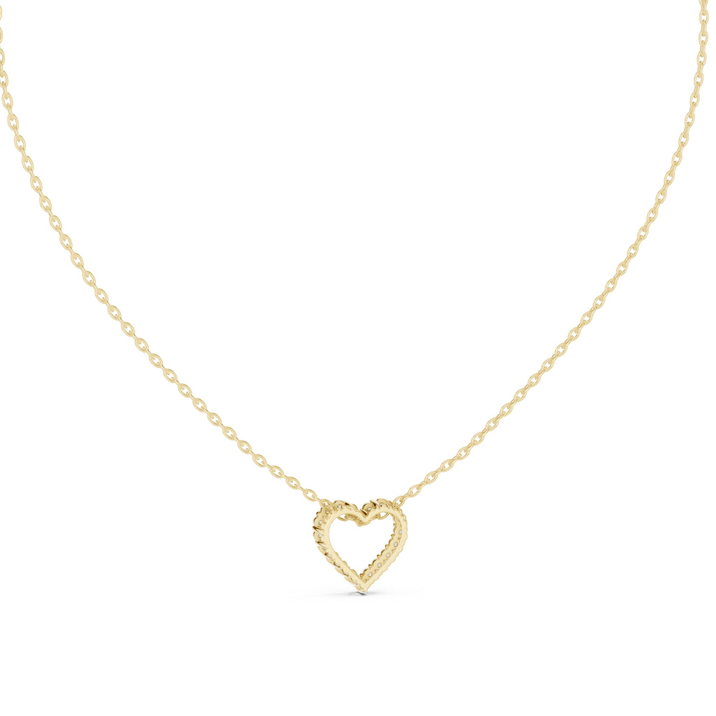 Open Heart Contour Labgrown Diamond Outline Pendant Necklace Yellow Gold