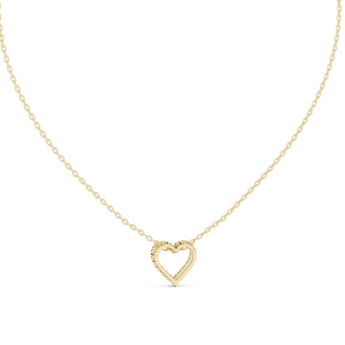 Open Heart Contour Labgrown Diamond Outline Pendant Necklace Yellow Gold