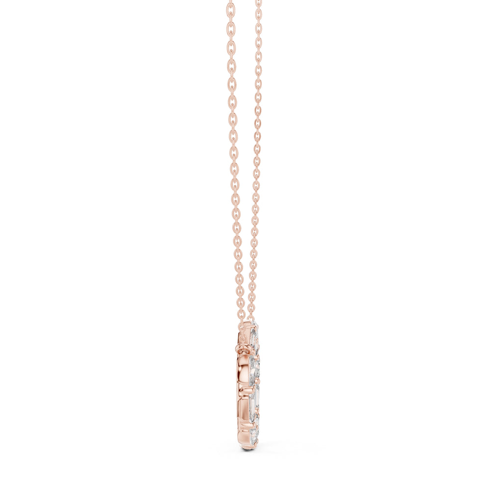 Alternating Oval and Emerald-Cut Labgrown Diamond Circle Pendant Necklace Rose Gold