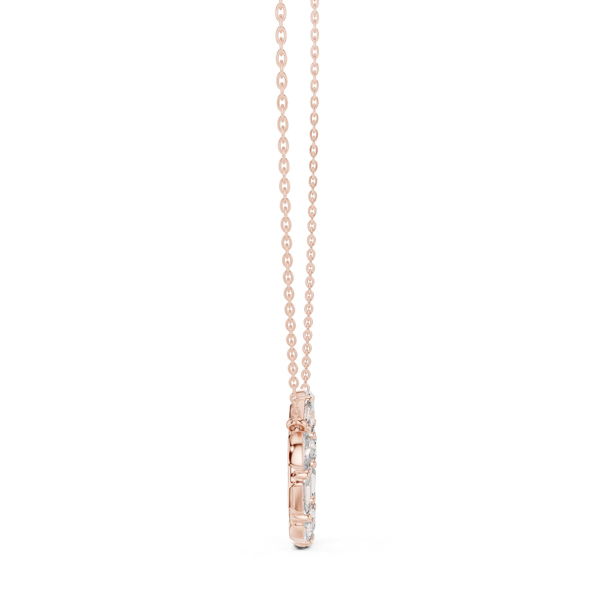 Alternating Oval and Emerald-Cut Labgrown Diamond Circle Pendant Necklace Rose Gold