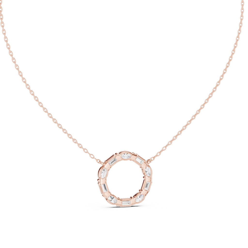 Alternating Oval and Emerald-Cut Labgrown Diamond Circle Pendant Necklace Rose Gold