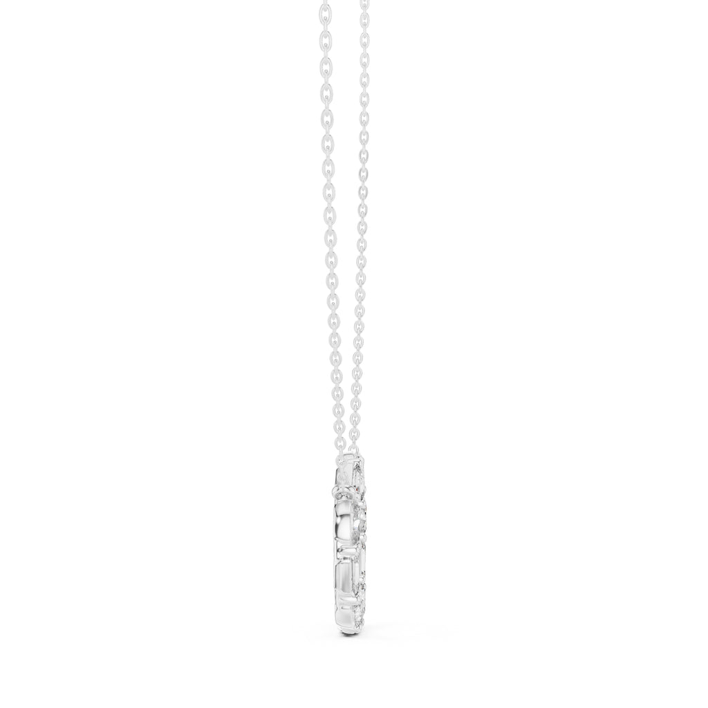 Alternating Oval and Emerald-Cut Labgrown Diamond Circle Pendant Necklace White Gold