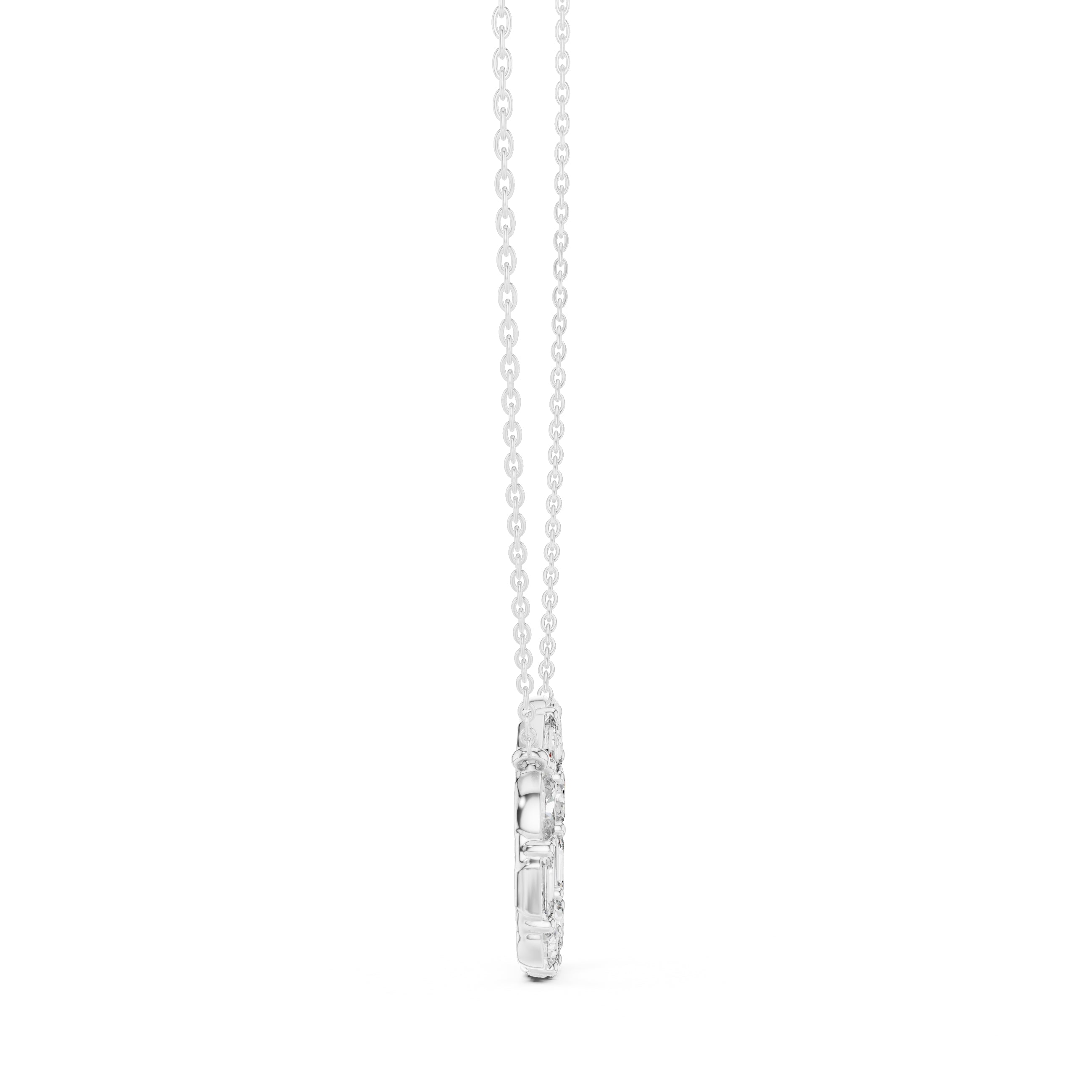 Alternating Oval and Emerald-Cut Labgrown Diamond Circle Pendant Necklace White Gold