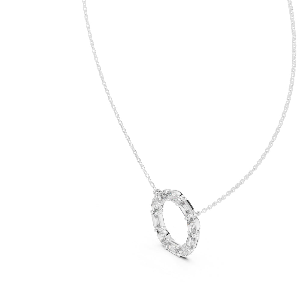 Alternating Oval and Emerald-Cut Labgrown Diamond Circle Pendant Necklace White Gold